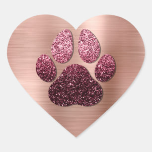Dog Pet Paw Rose Burgund Glitter Heart Spark Sticker