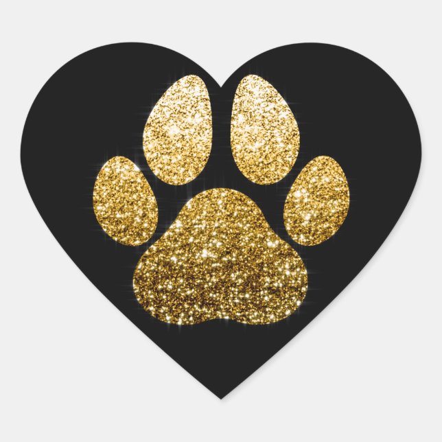 Dog Pet Pawn Gold Spark Glitter Heart Spark Heart Sticker (Front)