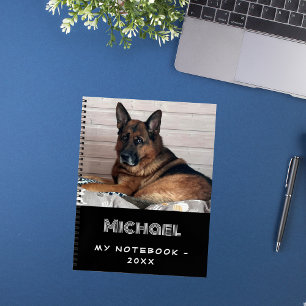 Dog pet photo black white notebook