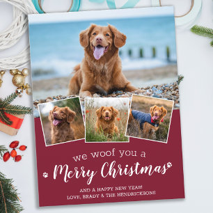 Dog Pet Photo Collage We Woof You Merry Christmas Holiday Postcard