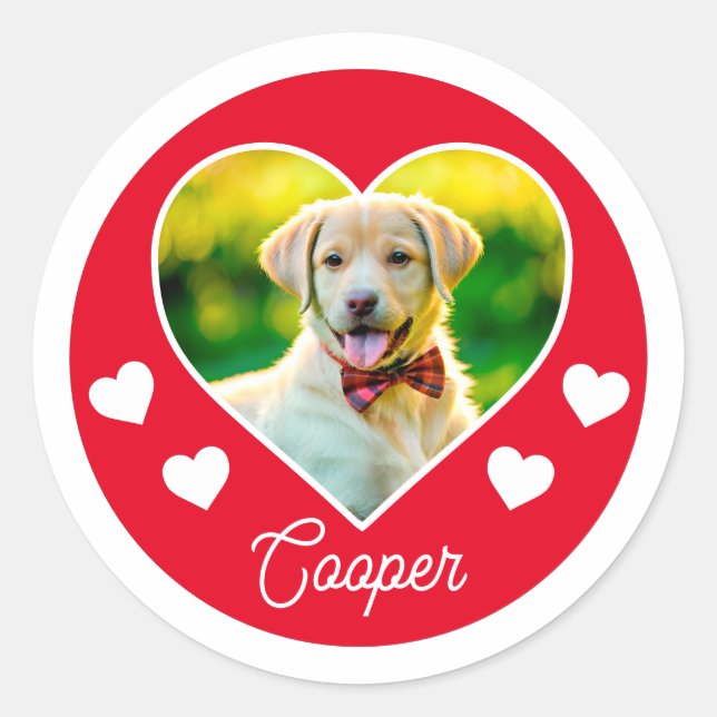 Dog Pet Photo Heart Personalised Christmas Classic Round Sticker (Front)
