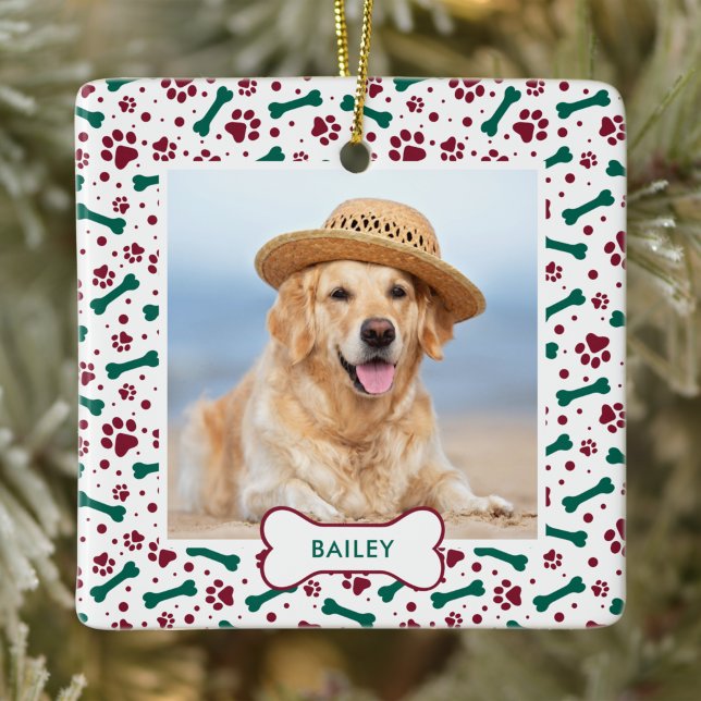Dog Pet Photo Paw Prints Personalised Christmas  Ceramic Ornament (Creator Uploaded)
