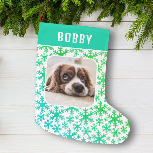 Dog Pet Photo Snowflake Snow Pattern Large Christmas Stocking