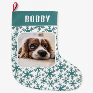 Dog Pet Photo Snowflake Snow Pattern Large Christmas Stocking