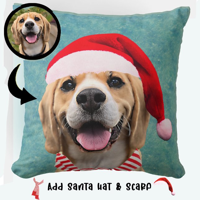Dog Pet Photo with Digital Santa Hat  Scarf Gift Cushion (Creator Uploaded)