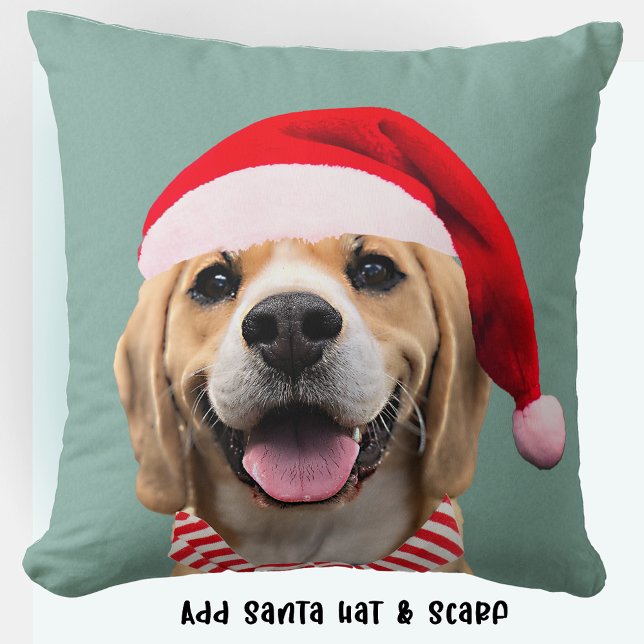 Dog Pet Photo with Digital Santa Hat  Scarf Gift Cushion (Creator Uploaded)