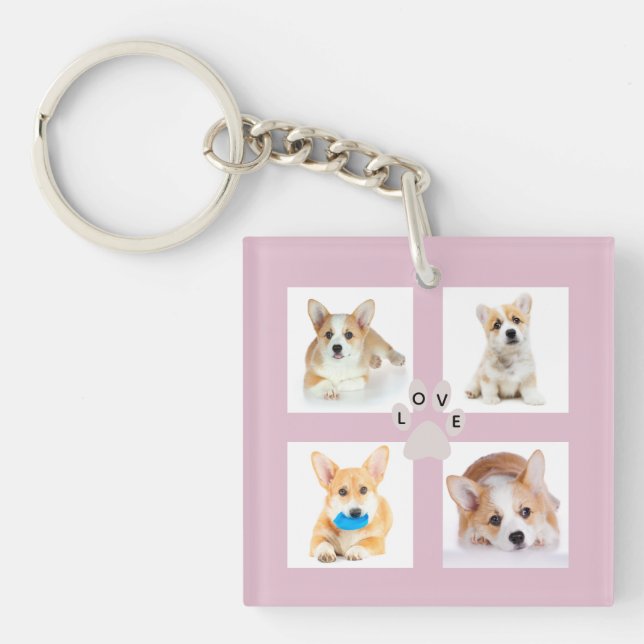 Dog photo and paw print college 4 Instagram images Key Ring (Front)