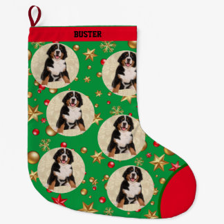 Dog Photo As Repeating Circles Add Pet Name Large Large Christmas Stocking