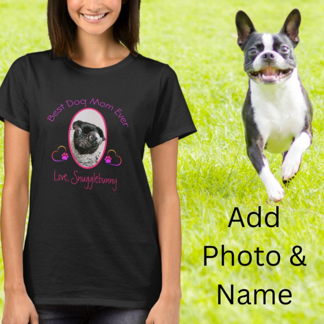 Dog Photo Best Dog Mum Ever Heart Paw Print  T-Shirt (Creator Uploaded)