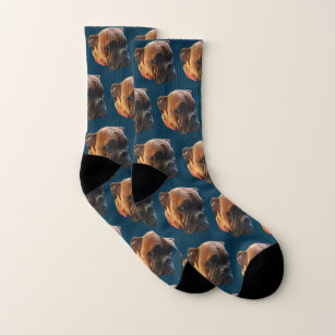 Dog Photo Boxer Puppy Blue Custom Socks