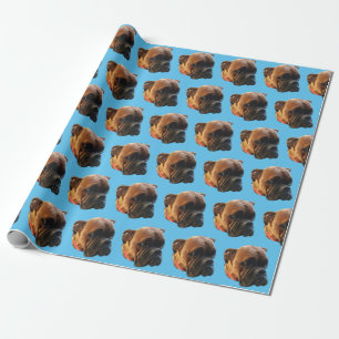 Dog Photo Boxer Puppy Bright Blue Custom Wrapping Paper