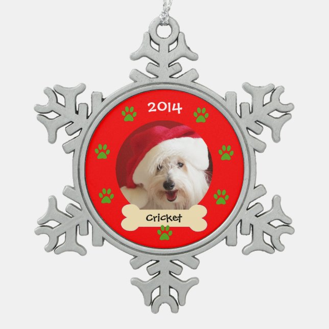 Dog Photo Christmas Ornament in Snowflake (Front)