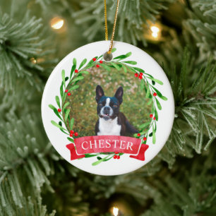 Dog Photo Christmas Wreath Ceramic Tree Decoration