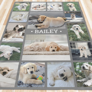Dog Photo Collage Cute Modern Grey and White Fleece Blanket