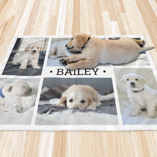 Dog Photo Collage Cute Simple Black and White Fleece Blanket (Creator Uploaded)