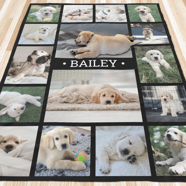 Dog Photo Collage Elegant Modern Black and White Fleece Blanket (Creator Uploaded)