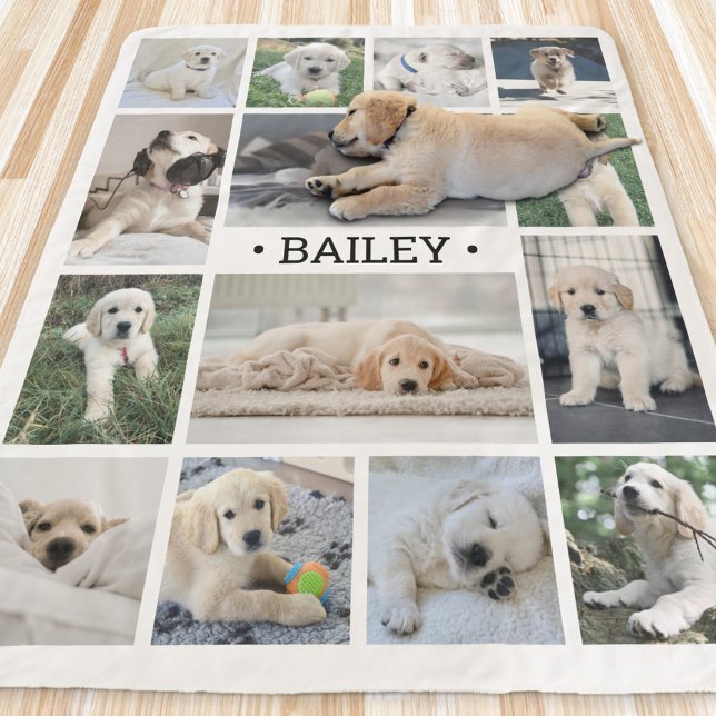 Dog Photo Collage Modern Minimal Black and White Sherpa Blanket (Creator Uploaded)