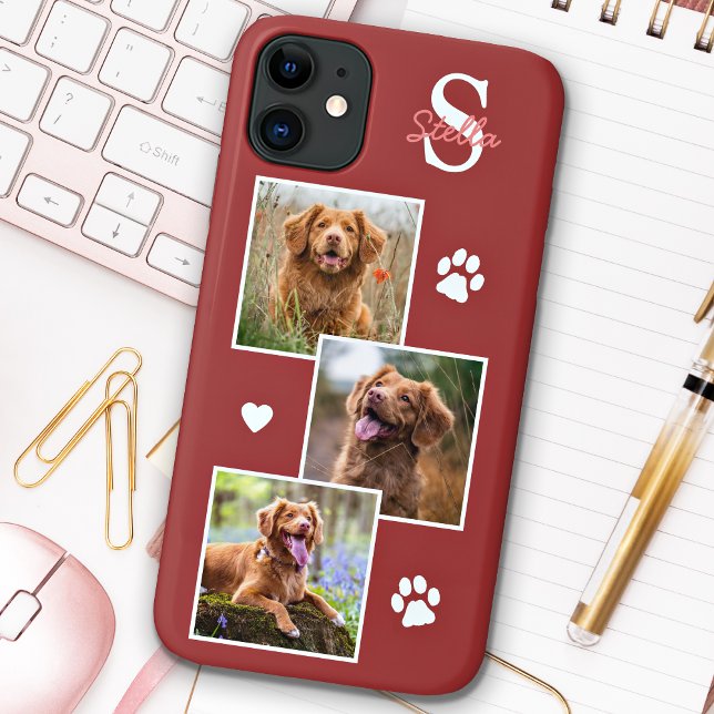 Dog Photo Collage Monogram Terra Cotta Pet Case-Mate iPhone Case (Creator Uploaded)