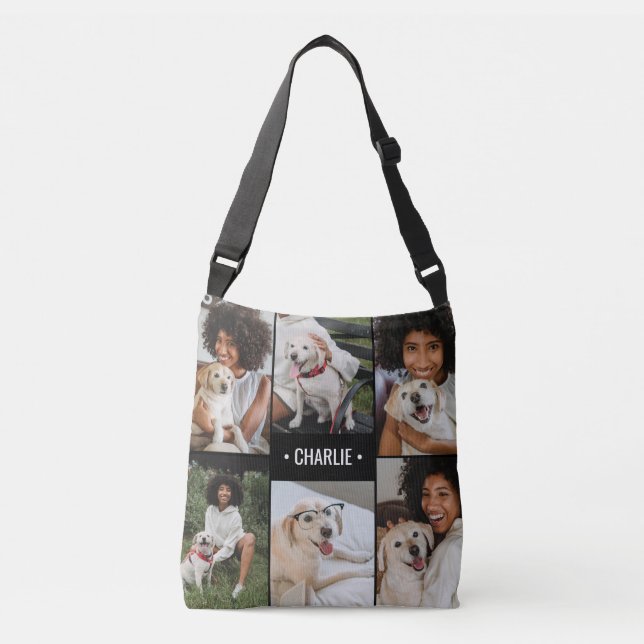 Dog Photo Collage Monogrammed Crossbody Bag (Front)