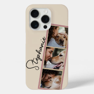 Dog Photo Collage Name Cream Pet iPhone 15 Pro Case