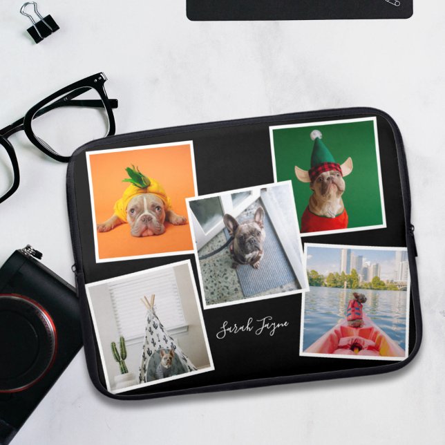 Dog Photo Collage Personalised Black Laptop Sleeve (Creator Uploaded)