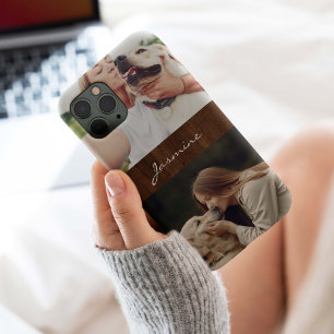 Dog Photo Collage Rustic Wood, iPhone 15 Pro Case