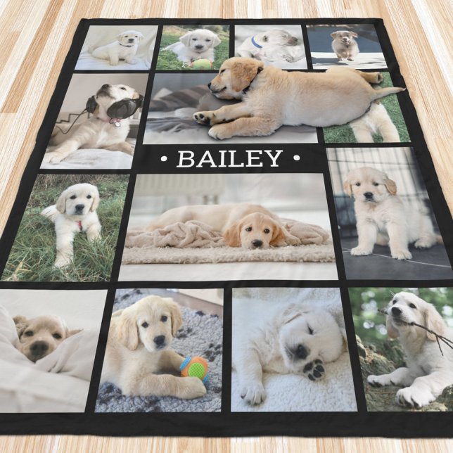 Dog Photo Collage Simple Modern Black and White Fleece Blanket (Creator Uploaded)