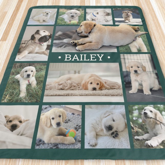 Dog Photo Collage Simple Modern Green and White Sherpa Blanket (Creator Uploaded)