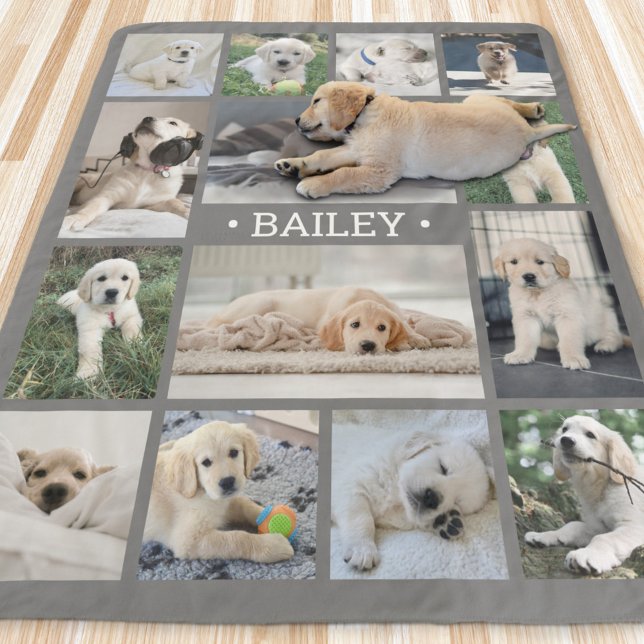 Dog Photo Collage Simple Modern Grey and White Sherpa Blanket (Creator Uploaded)