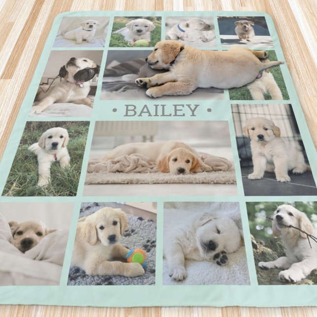 Dog Photo Collage Simple Modern Teal and Grey Sherpa Blanket (Creator Uploaded)