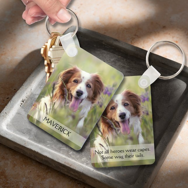 Dog Photo Double Sided Aluminium Key Ring (Pet dog photo double-sided aluminum keychain with name on front, message on the back)
