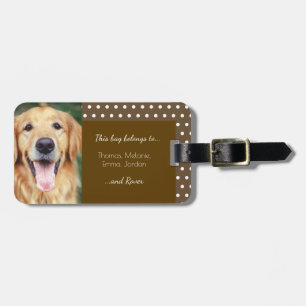 Dog Photo Family Name Polka Dot Brown Luggage Tag