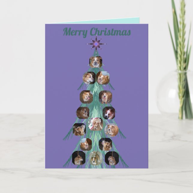 Dog Photo Fractal Tree Purple Folded Holiday Card (Front)