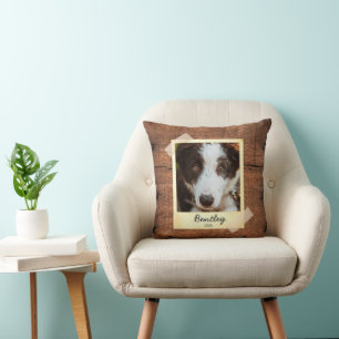 Dog  Photo Frame Rustic Personalised Throw Pillow