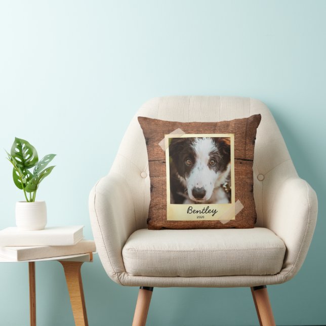 Dog  Photo Frame Rustic Personalised Throw Pillow  (Chair)