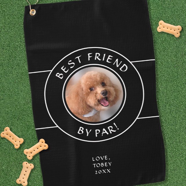 Dog Photo Fun Best Friend By Par Modern Pro Black Golf Towel (Creator Uploaded)