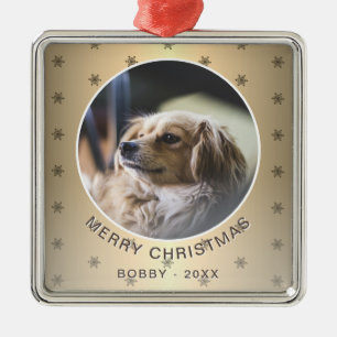 Dog Photo Golden Snowflake Metallic Christmas Metal Tree Decoration