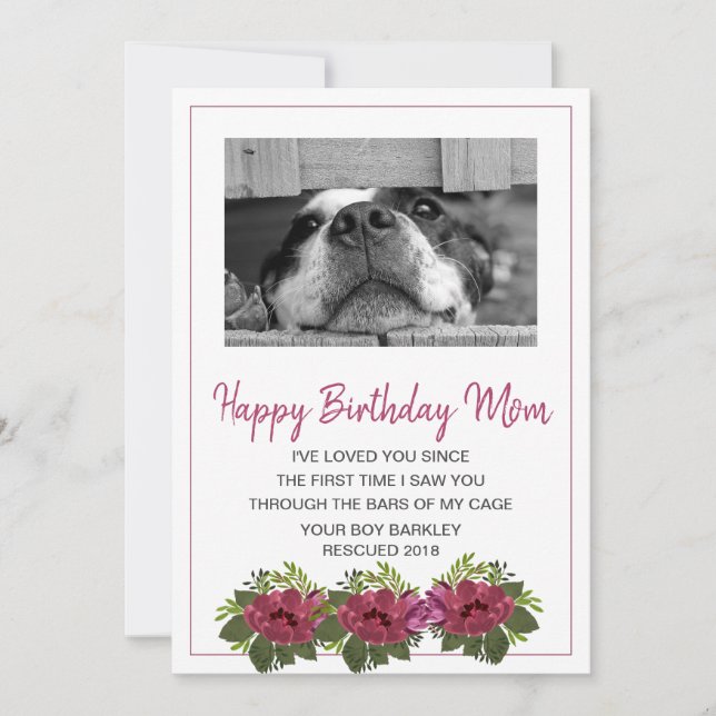 Dog Photo Happy Birthday Mom From Rescue Dog Holiday Card (Front)