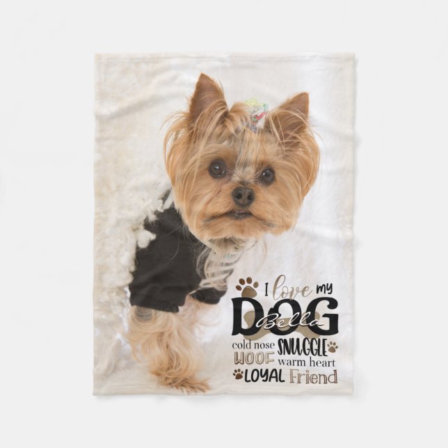 Dog Photo LOVE MY DOG Personalised Word Art Fleece Blanket (Front)