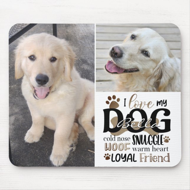 Dog Photo LOVE MY DOG Personalised Word Art Mouse Mat (Front)