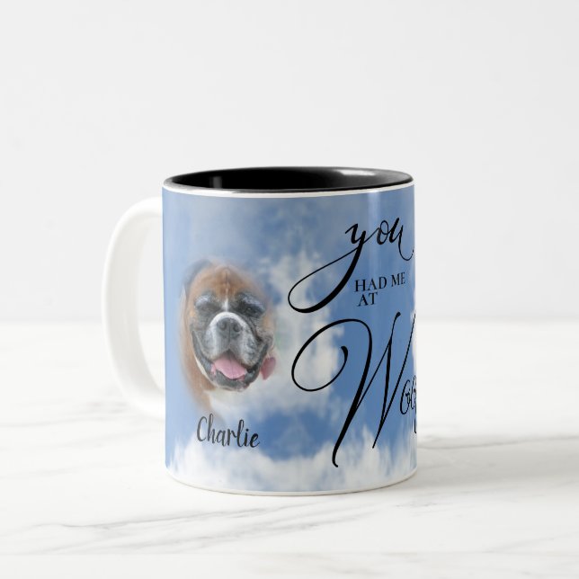 Dog PHOTO Memorial Sympathy You Had me at Woof Two-Tone Coffee Mug (Front Left)