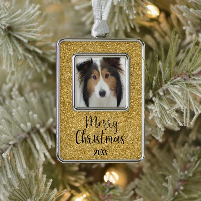 Dog Photo Merry Silver Plated Framed Ornament (Tree)