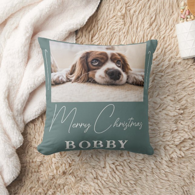 Dog Photo Minimalist Merry Christmas  Cushion (Blanket)