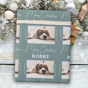 Dog Photo Minimalist Merry Christmas Pet  Wrapping Paper