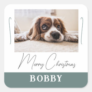 Dog Photo Minimalist Merry Christmas  Square Sticker