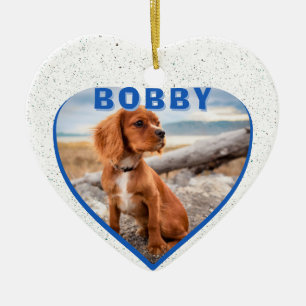 Dog Photo Name Blue Heart Dog Owner Keepsake Ceramic Tree Decoration