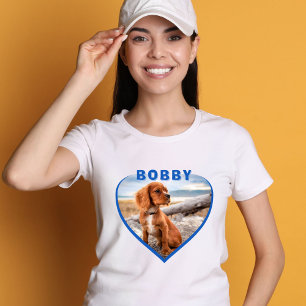 Dog Photo Name Blue Heart Dog Owner T-Shirt