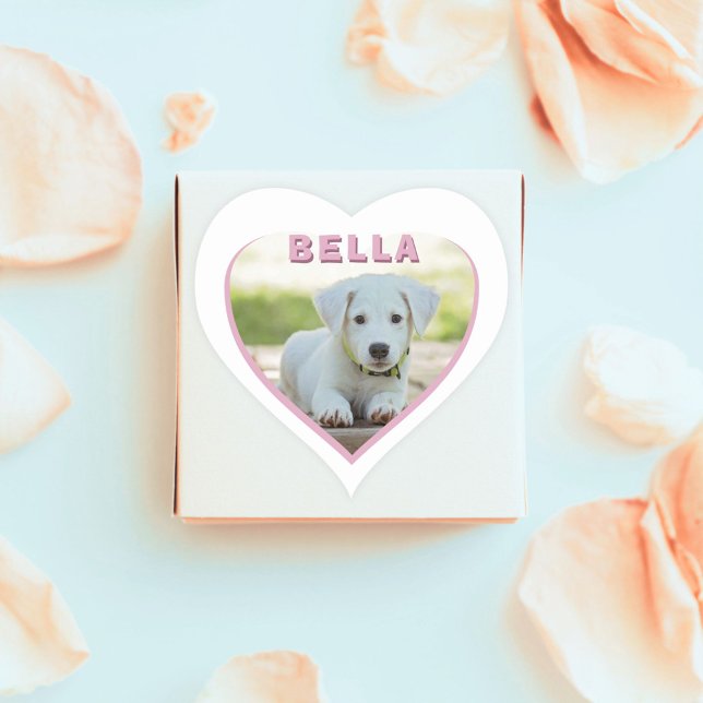 Dog Photo Name Pink Heart Pet Heart Sticker (Creator Uploaded)