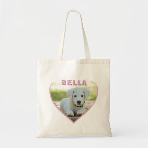 Dog Photo Name Pink Heart  Tote Bag