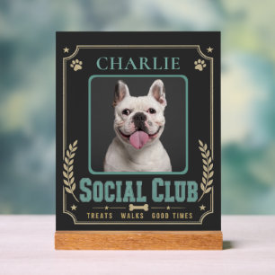 Dog Photo & Name Vintage Social Club Acrylic Sign